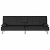 Sofa-lova su puodelių laikikliais, juodos spalvos, dirbtinė oda