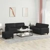Sofa Sofos komplektas, 3 dalių, juodos spalvos, dirbtinė oda