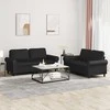 Sofa Sofos komplektas su pagalvėlėmis, 2 dalių, juodas, dirbtinė oda