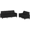 Sofa Sofos komplektas su pagalvėlėmis, 2 dalių, juodas, dirbtinė oda