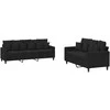 Sofa Sofos komplektas su pagalvėlėmis, 2 dalių, juodas, aksomas