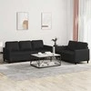 Sofa Sofos komplektas su pagalvėlėmis, 2 dalių, juodas, dirbtinė oda