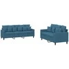 Sofa Sofos komplektas su pagalvėlėmis, 2 dalių, mėlynas, aksomas