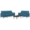 Sofa Sofos komplektas su pagalvėlėmis, 2 dalių, mėlynas, aksomas