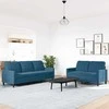 Sofa Sofos komplektas su pagalvėlėmis, 2 dalių, mėlynas, aksomas