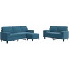 Sofa Sofos komplektas su pagalvėlėmis, 3 dalių, mėlynas, aksomas
