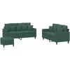 Sofa Sofos komplektas su pagalvėlėmis, 3 dalių, žalias, aksomas