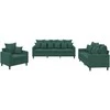 Sofa Sofos komplektas su pagalvėlėmis, 3 dalių, žalias, aksomas