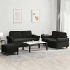 Sofa Sofos komplektas su pagalvėlėmis, 3 dalių, juodas, aksomas