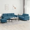 Sofa Sofos komplektas su pagalvėlėmis, 3 dalių, mėlynas, aksomas