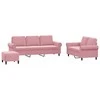 Sofa Sofos komplektas su pagalvėlėmis, 3 dalių, rožinis, aksomas
