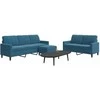 Sofa Sofos komplektas su pagalvėlėmis, 3 dalių, mėlynas, aksomas
