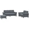 Sofa Sofos komplektas su pagalvėlėmis, 3 dalių, pilkas, aksomas