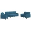 Sofa Sofos komplektas su pagalvėlėmis, 3 dalių, mėlynas, aksomas