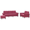 Sofa Sofos komplektas su pagalvėlėmis, 3 dalių, vyno, aksomas