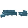 Sofa Sofos komplektas su pagalvėlėmis, 3 dalių, mėlynas, aksomas