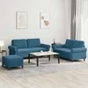 Sofa Sofos komplektas su pagalvėlėmis, 3 dalių, mėlynas, aksomas