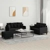 Sofa Sofos komplektas su pagalvėlėmis, 3 dalių, juodas, audinys