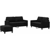 Sofa Sofos komplektas su pagalvėlėmis, 3 dalių, juodas, aksomas