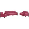 Sofa Sofos komplektas su pagalvėlėmis, 3 dalių, vyno, aksomas
