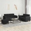 Sofa Sofos komplektas su pagalvėlėmis, 3 dalių, juodas, dirbtinė oda