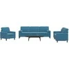 Sofa Sofos komplektas su pagalvėlėmis, 3 dalių, mėlynas, aksomas