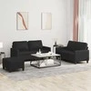 Sofa Sofos komplektas su pagalvėlėmis, 3 dalių, juodas, dirbtinė oda