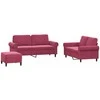 Sofa Sofos komplektas su pagalvėlėmis, 3 dalių, vyno, aksomas
