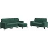 Sofa Sofos komplektas su pagalvėlėmis, 3 dalių, žalias, aksomas