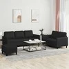 Sofa Sofos komplektas su pagalvėlėmis, 3 dalių, juodas, dirbtinė oda