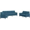 Sofa Sofos komplektas su pagalvėlėmis, 3 dalių, mėlynas, aksomas