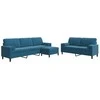 Sofa Sofos komplektas su pagalvėlėmis, 3 dalių, mėlynas, aksomas