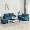 Sofa Sofos komplektas su pagalvėlėmis, 3 dalių, mėlynas, aksomas
