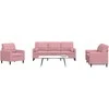 Sofa Sofos komplektas su pagalvėlėmis, 3 dalių, rožinis, aksomas