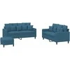 Sofa Sofos komplektas su pagalvėlėmis, 3 dalių, mėlynas, aksomas