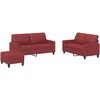 Sofa Sofos komplektas su pagalvėlėmis, 3 dalių, vyno, dirbtinė oda