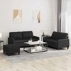 Sofa Sofos komplektas su pagalvėlėmis, 3 dalių, juodas, dirbtinė oda