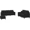 Sofa Sofos komplektas su pagalvėlėmis, 3 dalių, juodas, aksomas