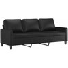 Sofa Sofos komplektas su pagalvėlėmis, 3 dalių, juodas, dirbtinė oda