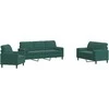 Sofa Sofos komplektas su pagalvėlėmis, 3 dalių, žalias, aksomas