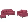 Sofa Sofos komplektas su pagalvėlėmis, 3 dalių, vyno, aksomas