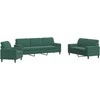 Sofa Sofos komplektas su pagalvėlėmis, 3 dalių, žalias, aksomas