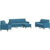 Sofa Sofos komplektas su pagalvėlėmis, 4 dalių, mėlynas, aksomas