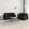 Sofa Sofos komplektas su pagalvėmis, 2 dalių, juodas, dirbtinė oda