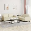 Sofa Sofos komplektas su pagalvėmis, 2 dalių, kreminis, dirbtinė oda