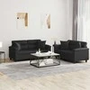 Sofa Sofos komplektas su pagalvėmis, 2 dalių, juodas, dirbtinė oda