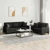 Sofa Sofos komplektas su pagalvėmis, 2 dalių, juodas, dirbtinė oda