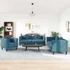 Sofa Sofos komplektas su pagalvėmis, 3 dalių, mėlynas, aksomas