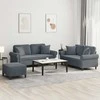 Sofa Sofos komplektas su pagalvėmis, 3 dalių, pilkas, aksomas