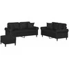 Sofa Sofos komplektas su pagalvėmis, 3 dalių, juodas, dirbtinė oda